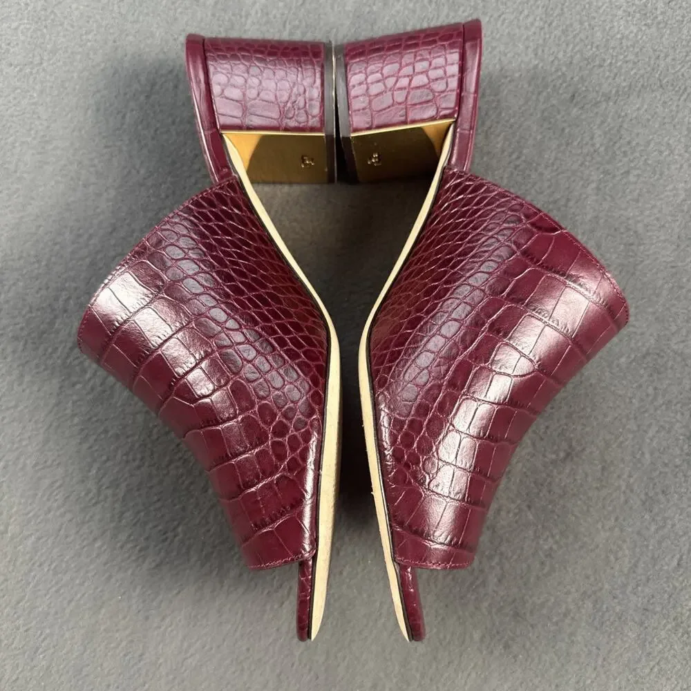 TORY BURCH MARTINE croco emboss slide sandal Burguny Claret Size 9C